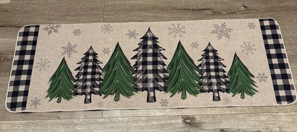 Evergreen Tree And Snowflake Rubber Back Large Mat